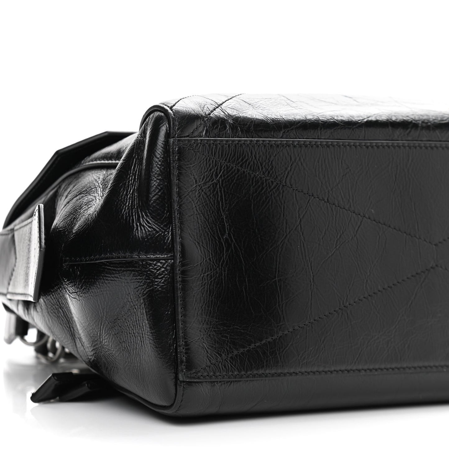 Creased Patent Calfskin Medium ID Flap Black