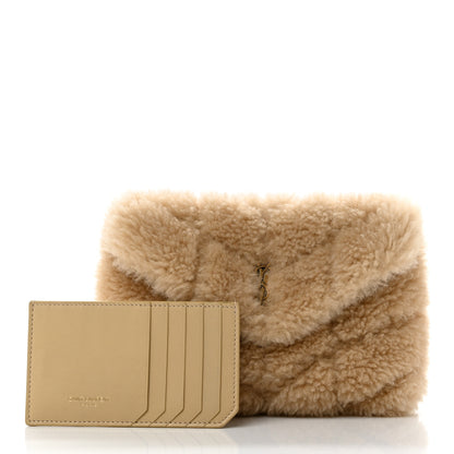 Saint Laurent Shearling Quilted Monogram Loulou Puffer Pouch Clutch Natural Beige 3 of 7
