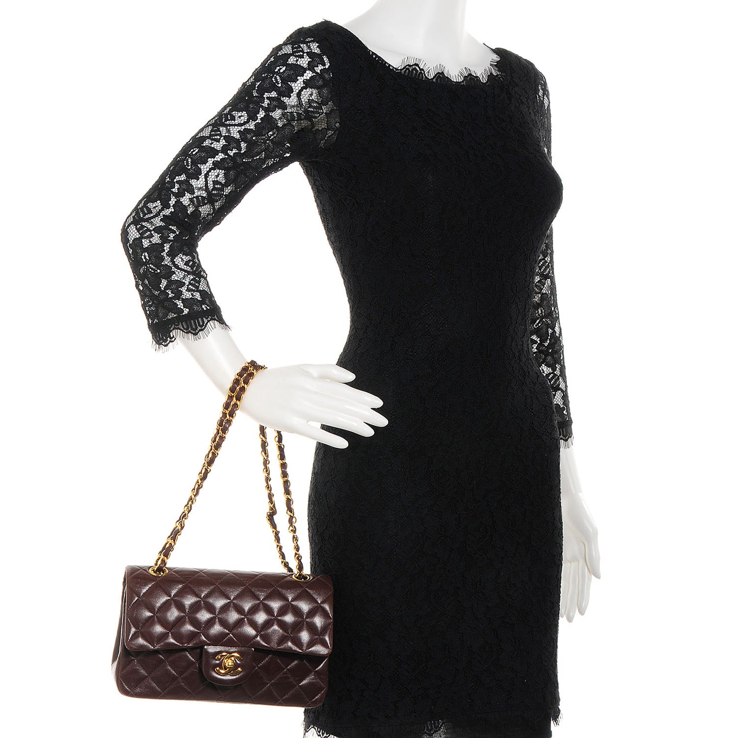 Lambskin Quilted Small Double Flap Bag Brown
