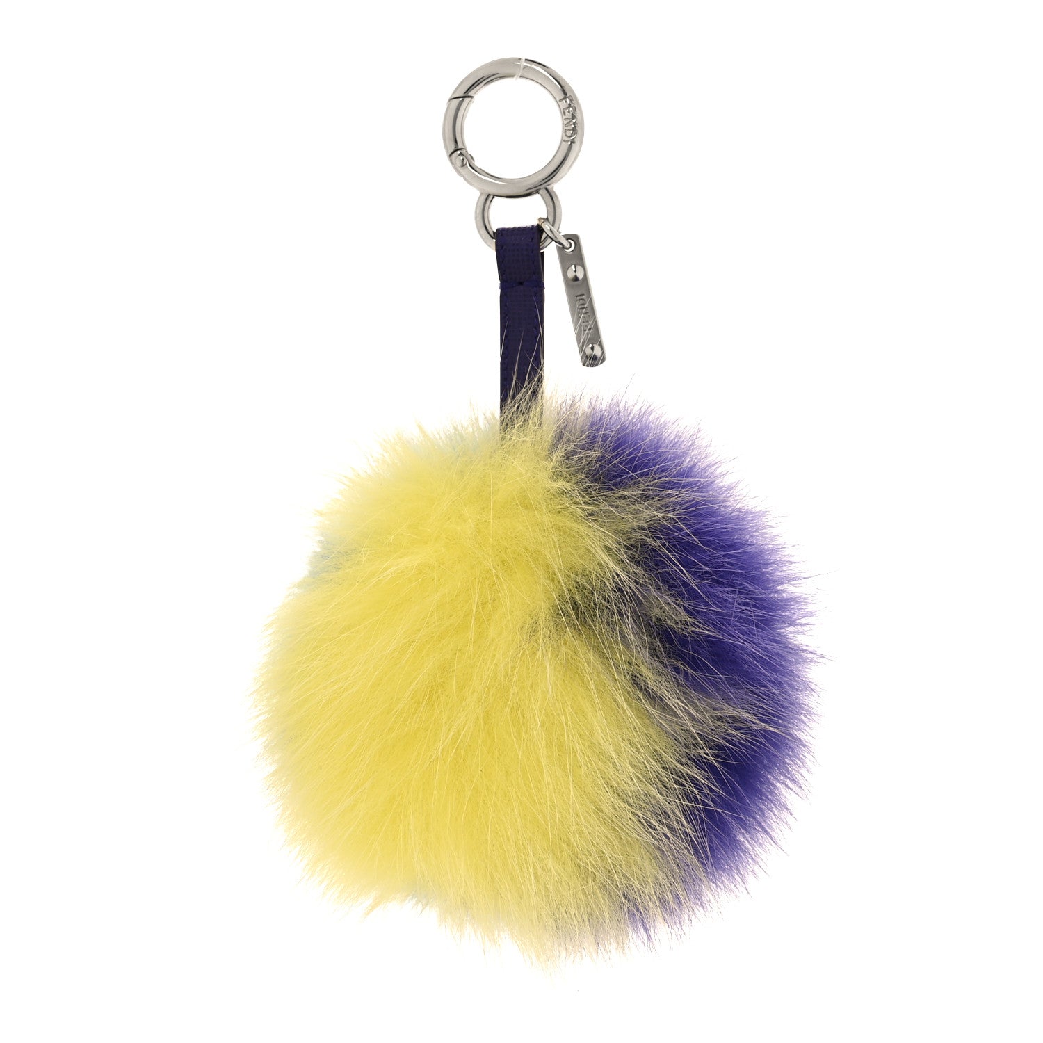 Fendi Fox Fur Vitello Elite Tri-Color Pom Pom Bag Charm Giallo Fluo Nebula Viola 1 of 3