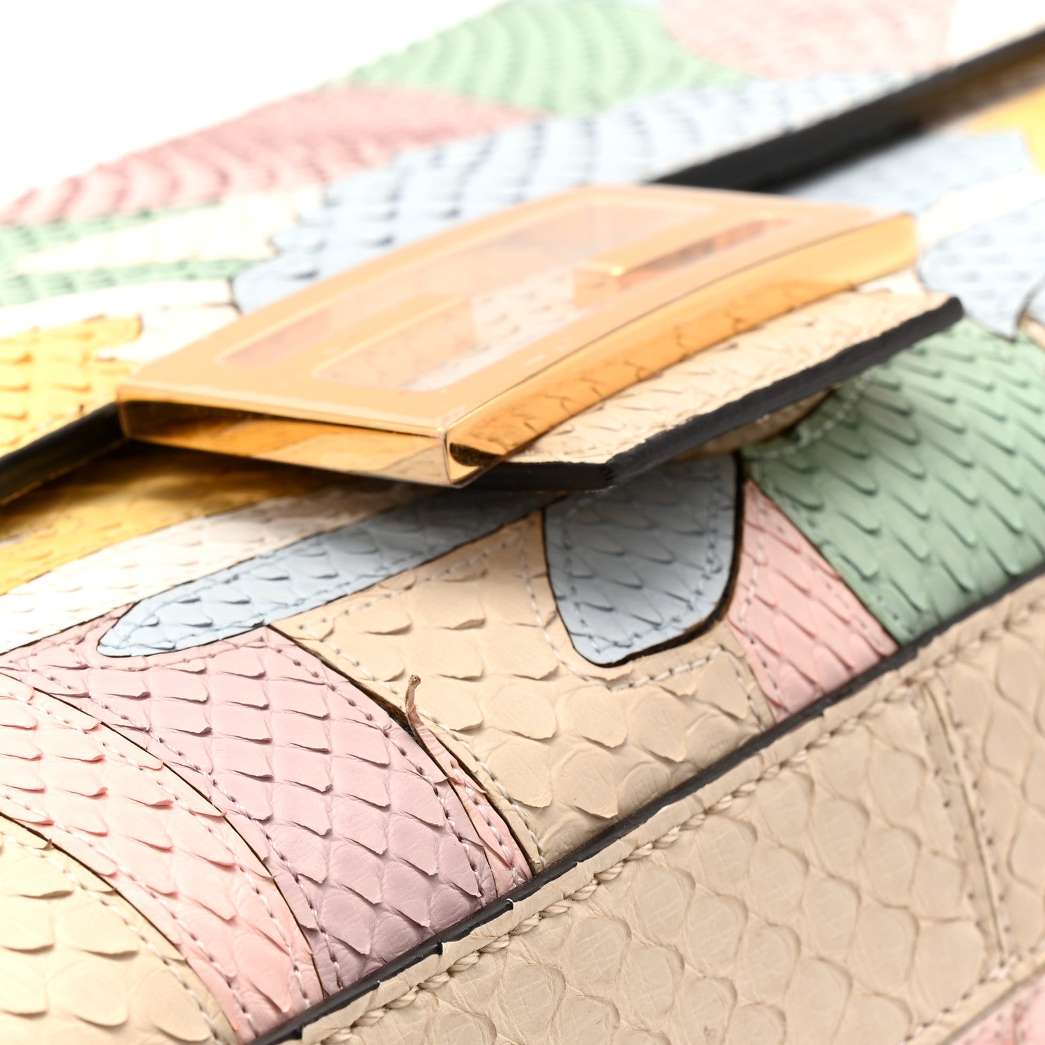 Fendi Snakeskin Floral Stitched Baguette Latte Multicolor 11 of 11