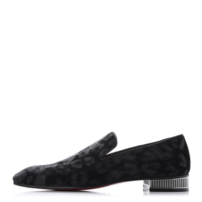 Christian Louboutin Velvet Jacquard Mens Captain Colonnaki Leopard Flat Loafers 41 Black 1 of 9