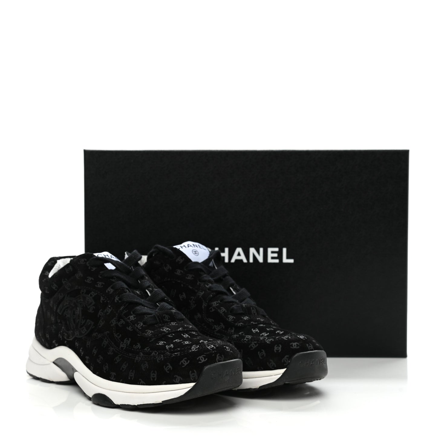 Suede Calfskin Printed CC Sneakers 38.5 Black