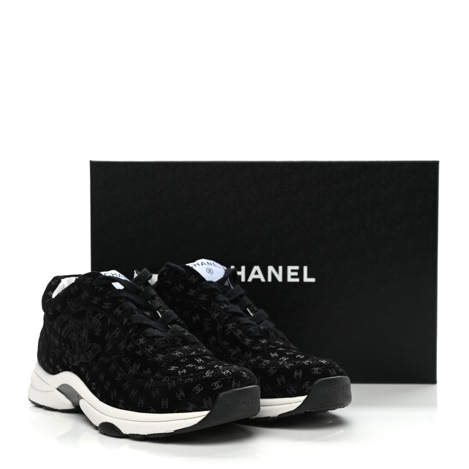 Chanel Suede Calfskin Printed CC Sneakers 38.5 Black 10 of 10