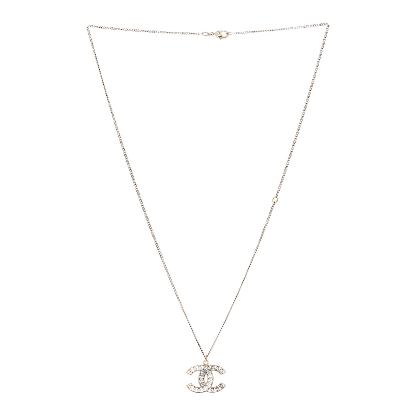 Pearl Crystal CC Pendant Necklace Gold