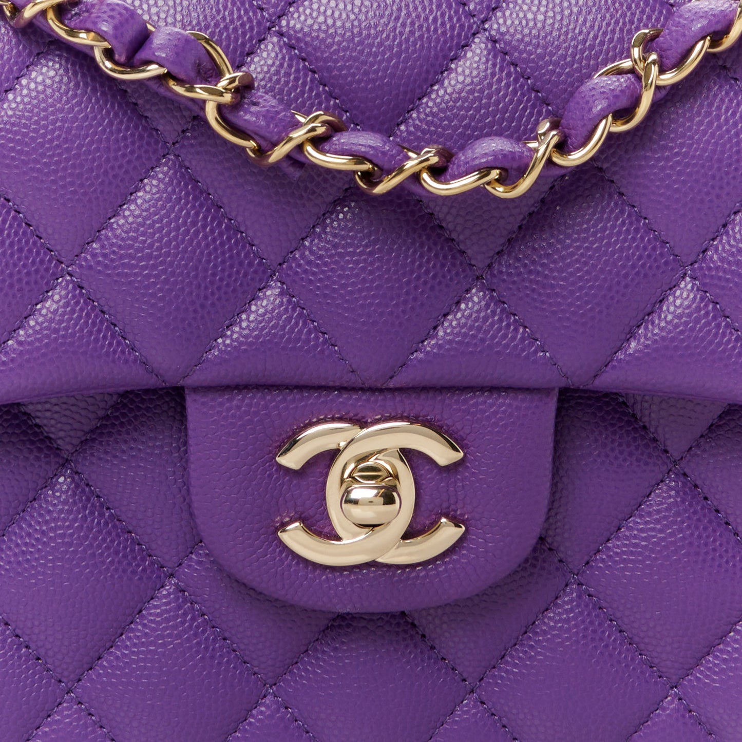 Caviar Quilted Small Double Flap Purple