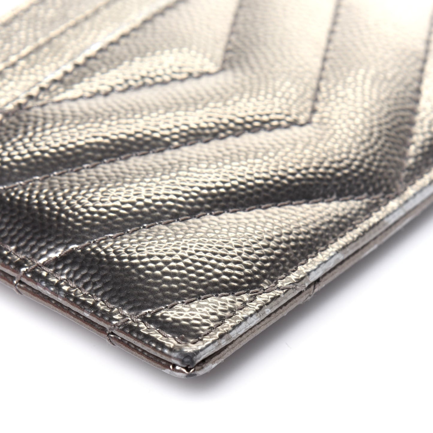 Metallic Grain De Poudre Matelasse Chevron Monogram Credit Card Case Pimbo