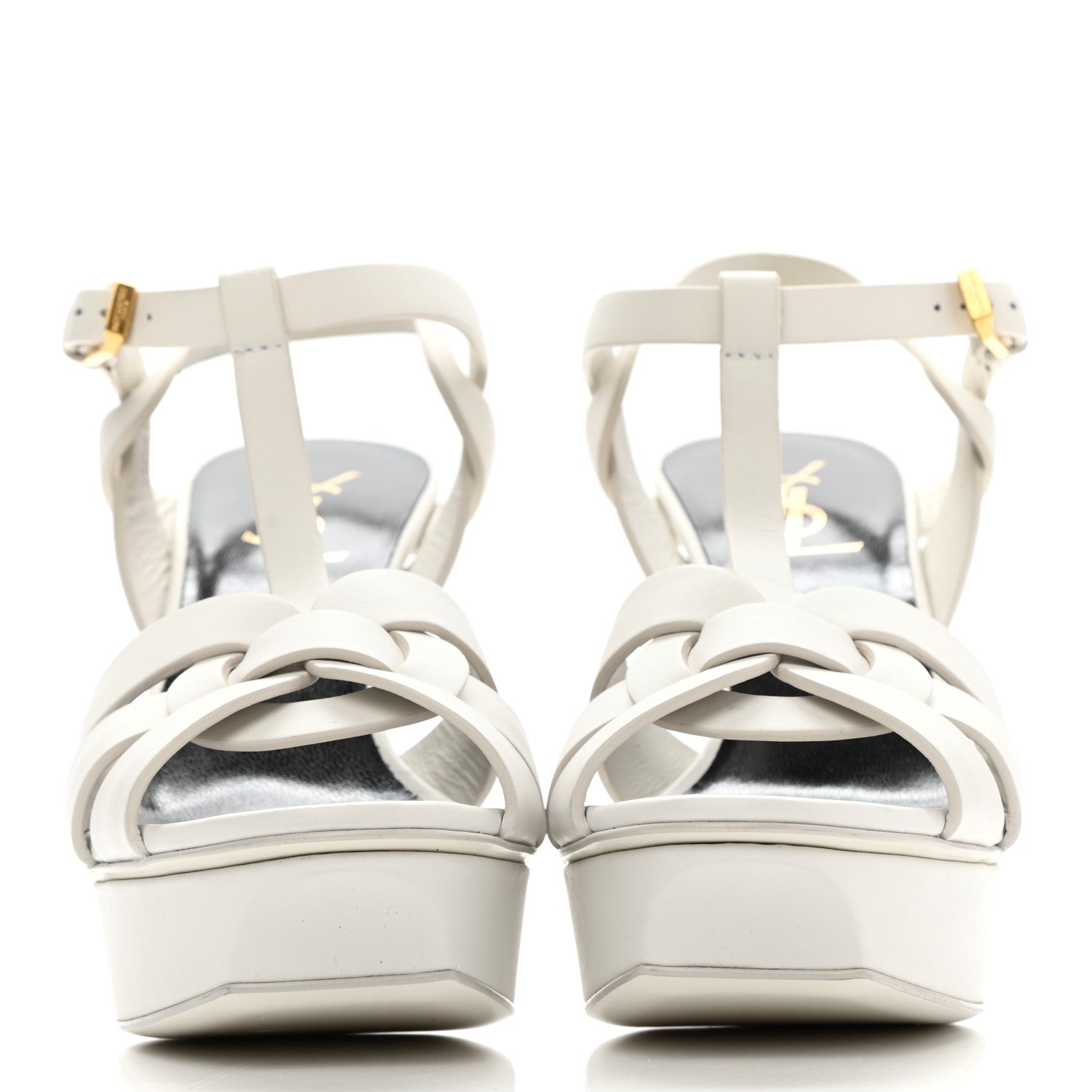 Saint Laurent Calfskin Tribute 75 Platform Sandals 38 White 2 of 11