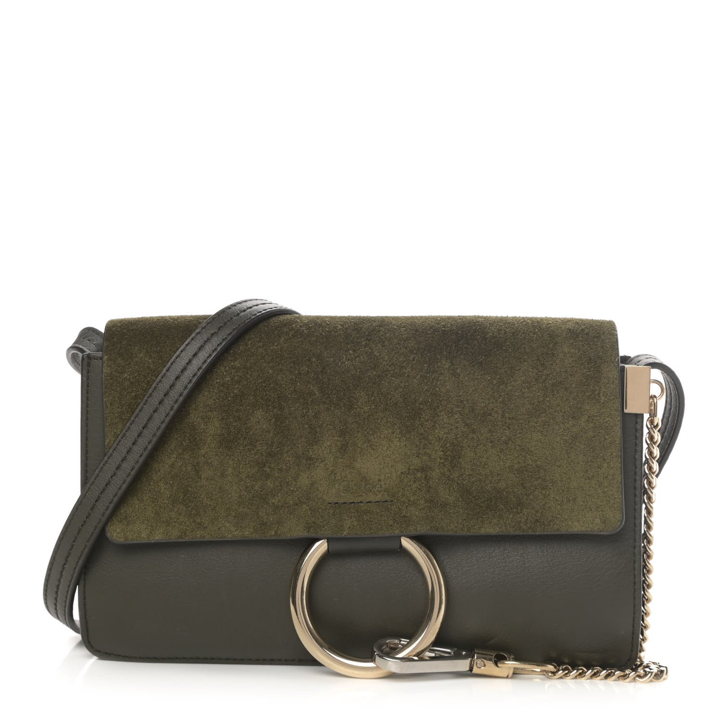 Suede Calfskin Small Faye Shoulder Bag Deep Forest