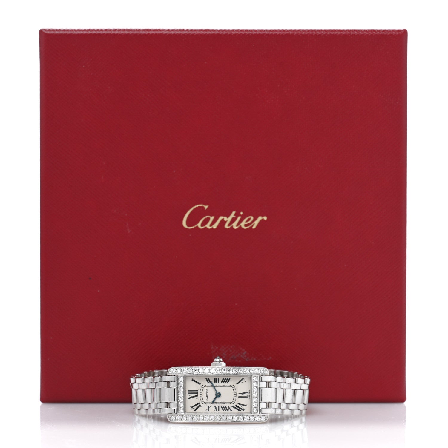 Cartier 18K White Gold Diamond Bezel 19mm Tank Americaine Quartz