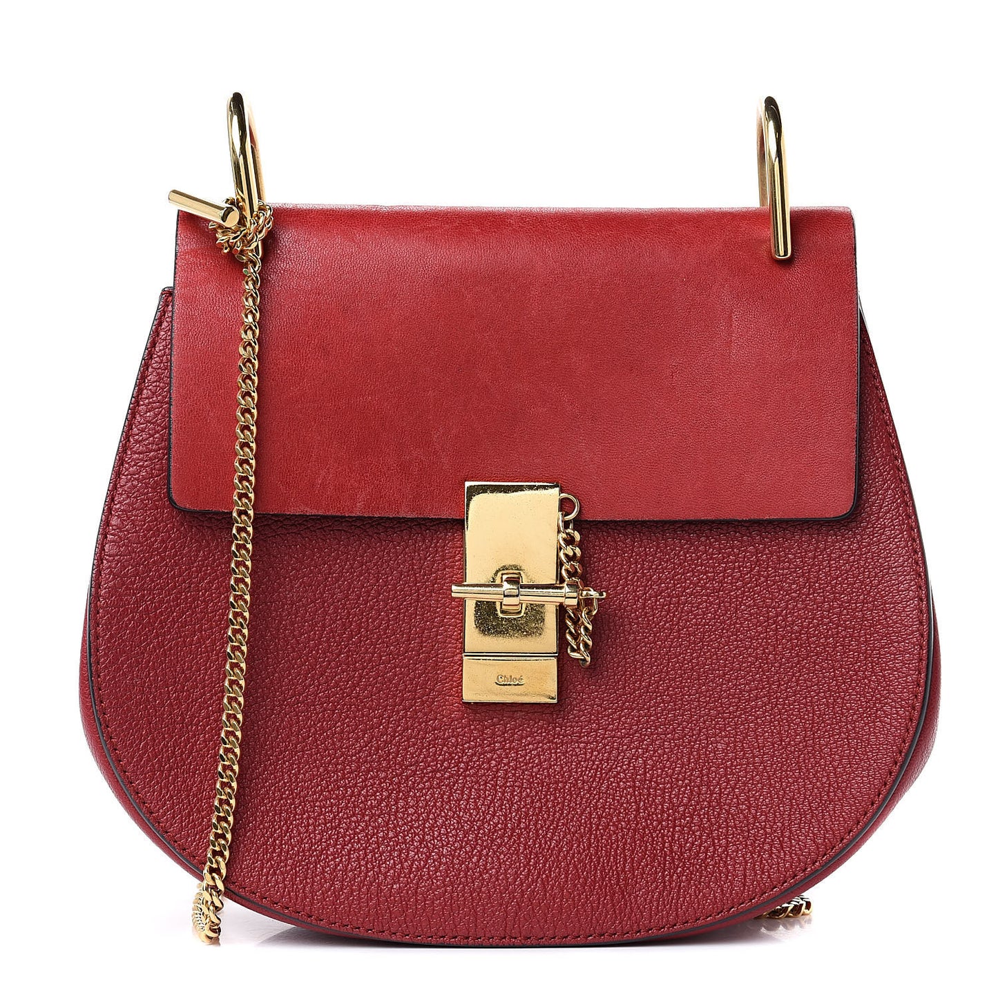 Grained Calfskin Lambskin Drew Shoulder Bag Red