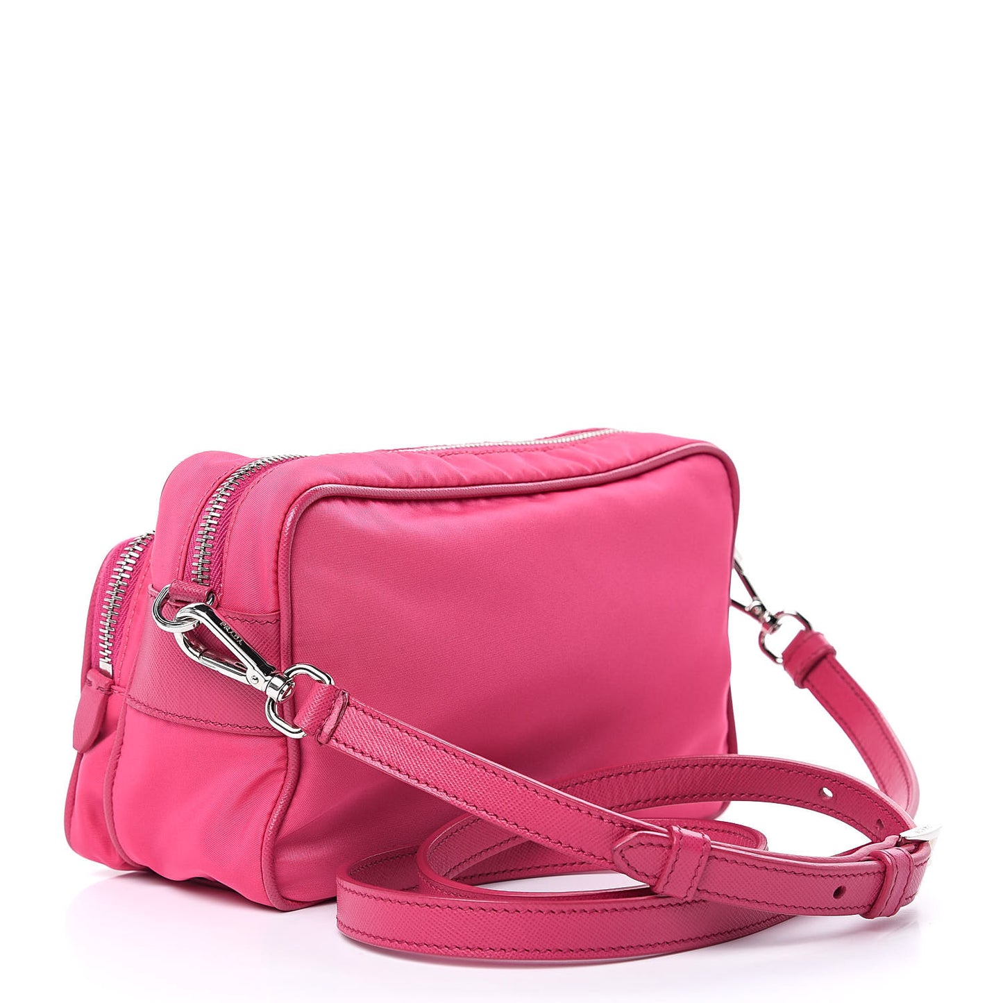 Nylon Saffiano Vela Double Zip Crossbody Bag Fuxia