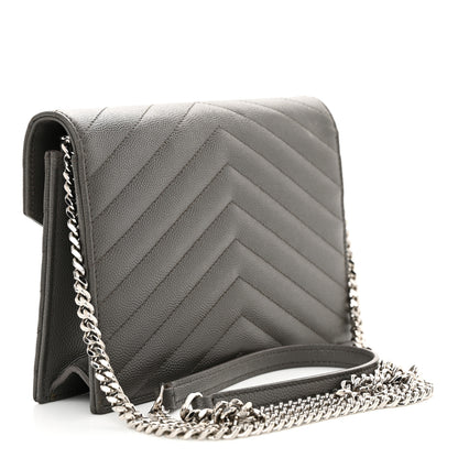 Saint Laurent Grain De Poudre Matelasse Chevron Monogram Envelope Chain Wallet Earth 3 of 13