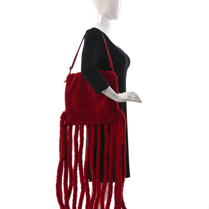 Bottega Veneta Curly Shearling Nappa The Fringe Pouch Shoulder Bag Scarlet 2 of 9