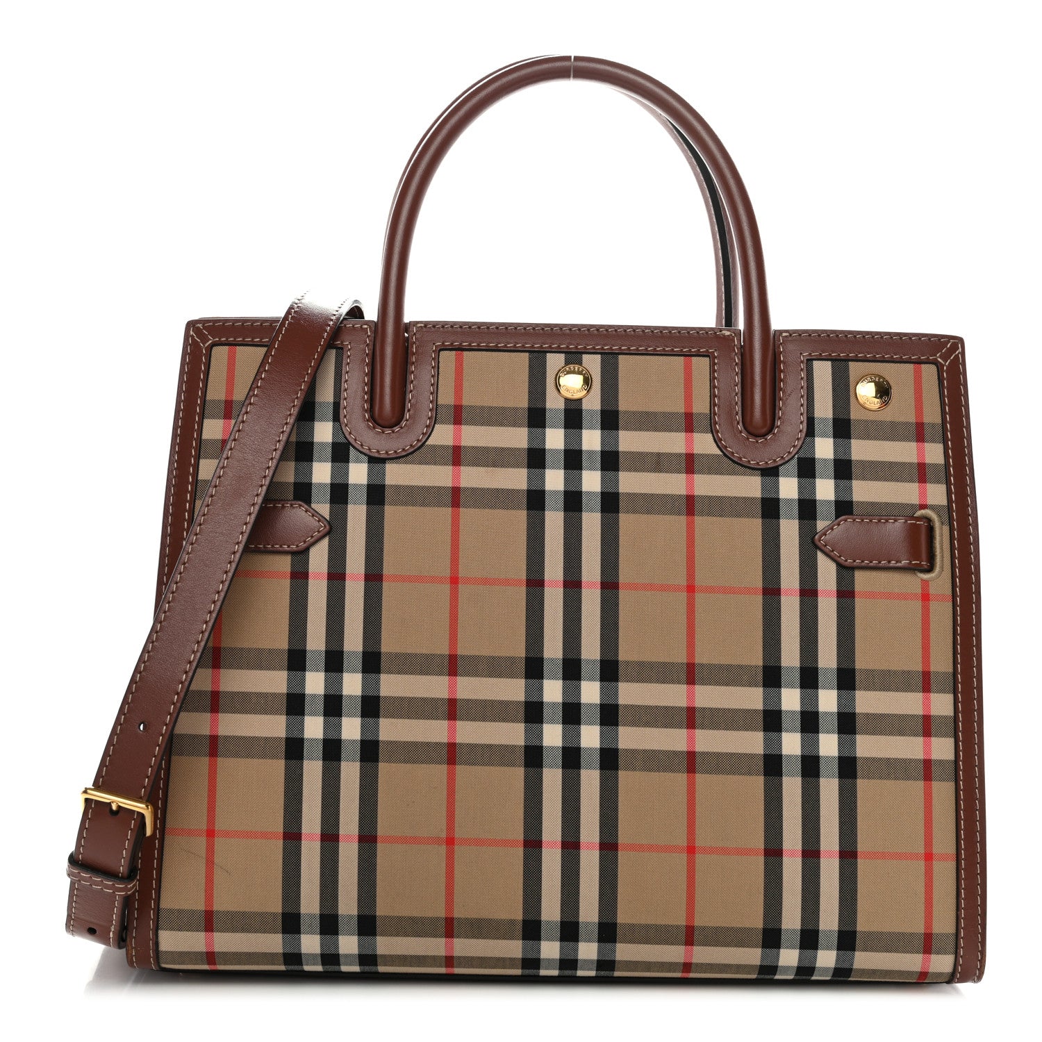 Burberry Calfskin Vintage Check Two Handle Title Bag Archive Beige