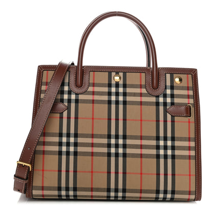 Burberry Calfskin Vintage Check Two Handle Title Bag Archive Beige 1 of 10