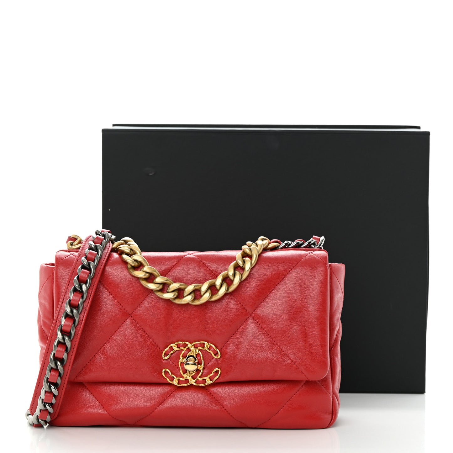 Goatskin Quilted Medium Chanel 19 Flap Red