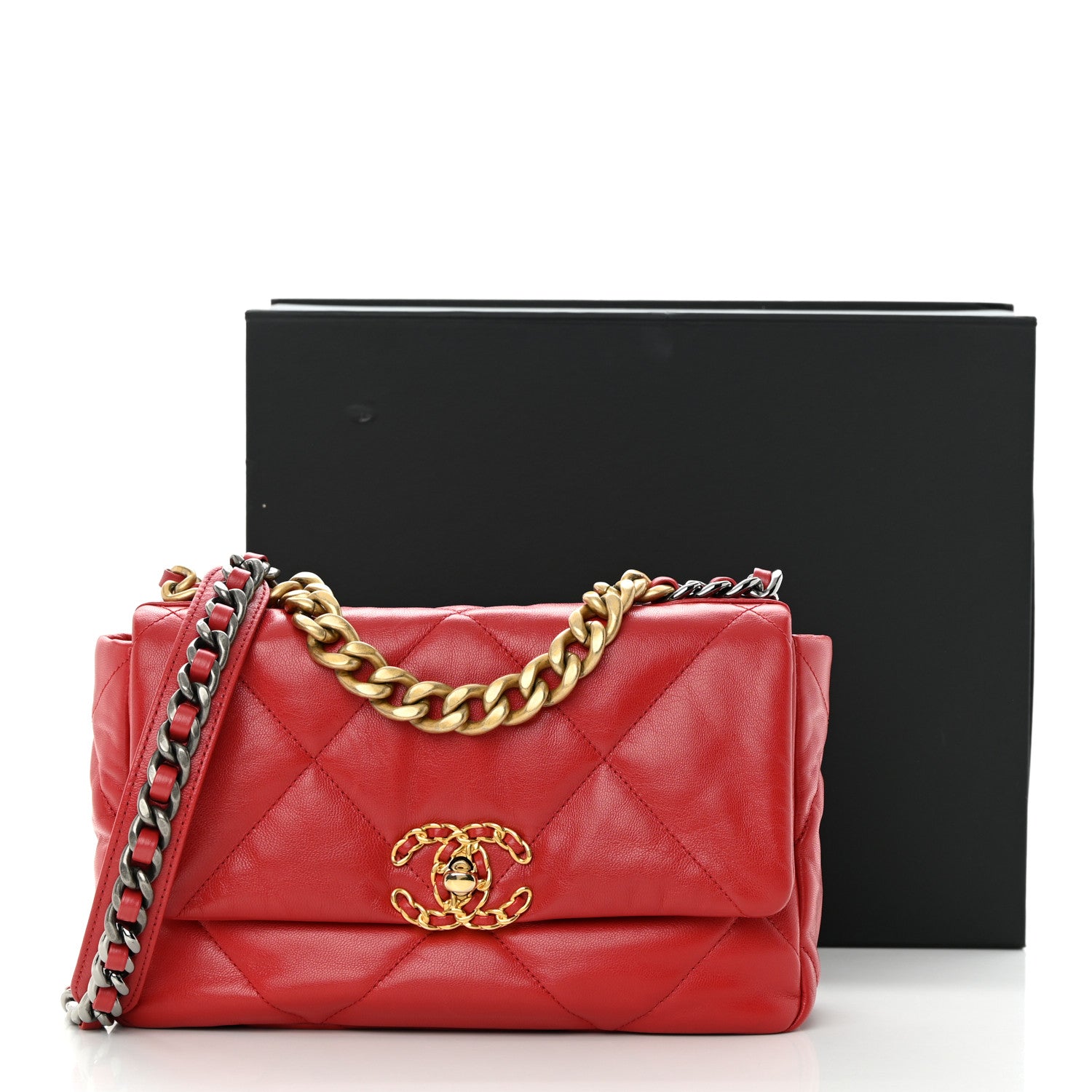 Chanel Goatskin Quilted Medium Chanel 19 Flap Red 13 of 13