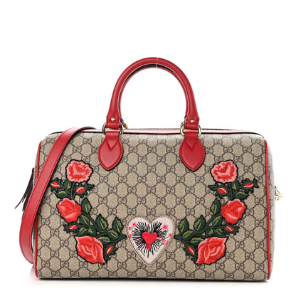Gucci GG Supreme Monogram Rose Embroidered Medium Boston Hibiscus Red 1 of 11