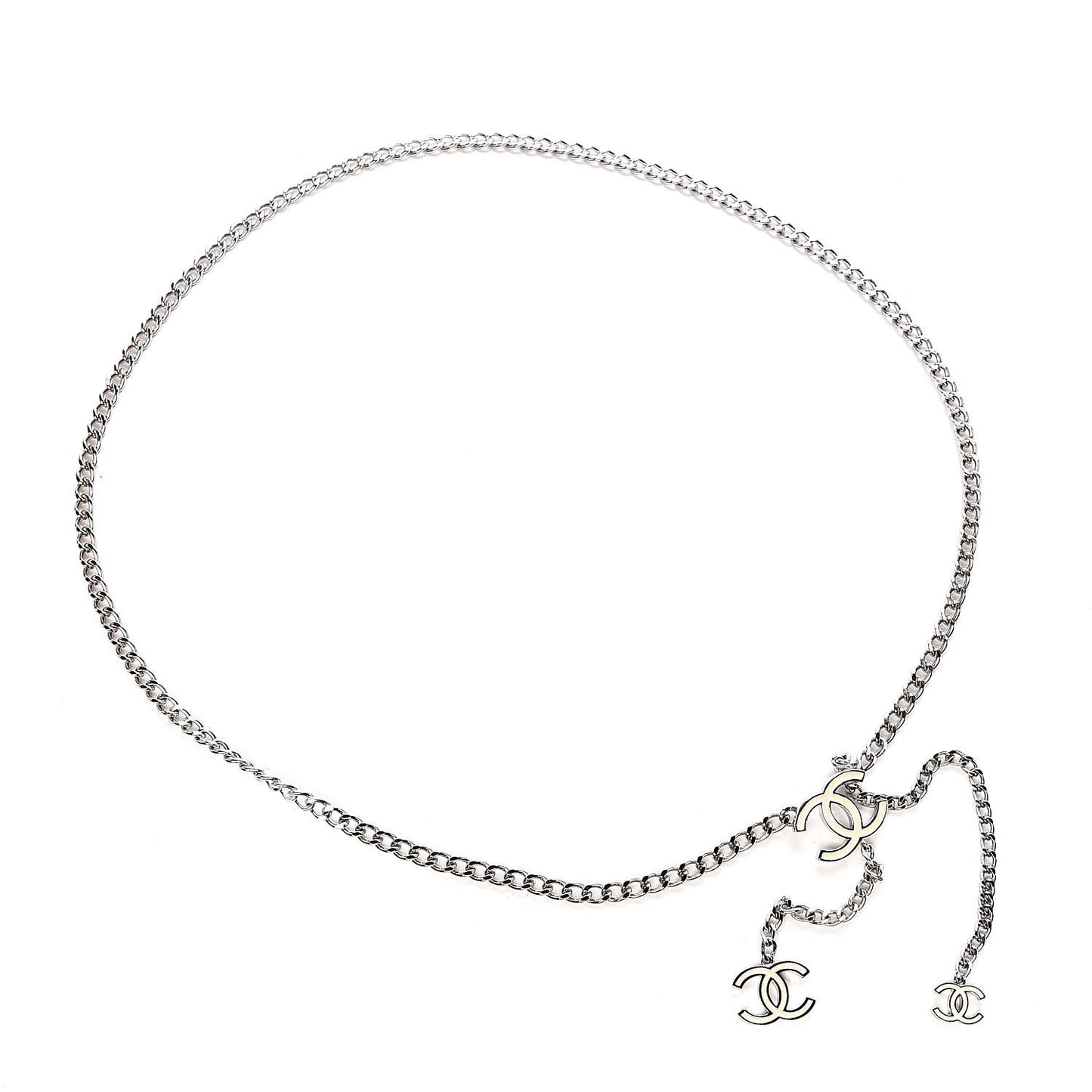 Enamel CC Chain Logo Belt Silver White