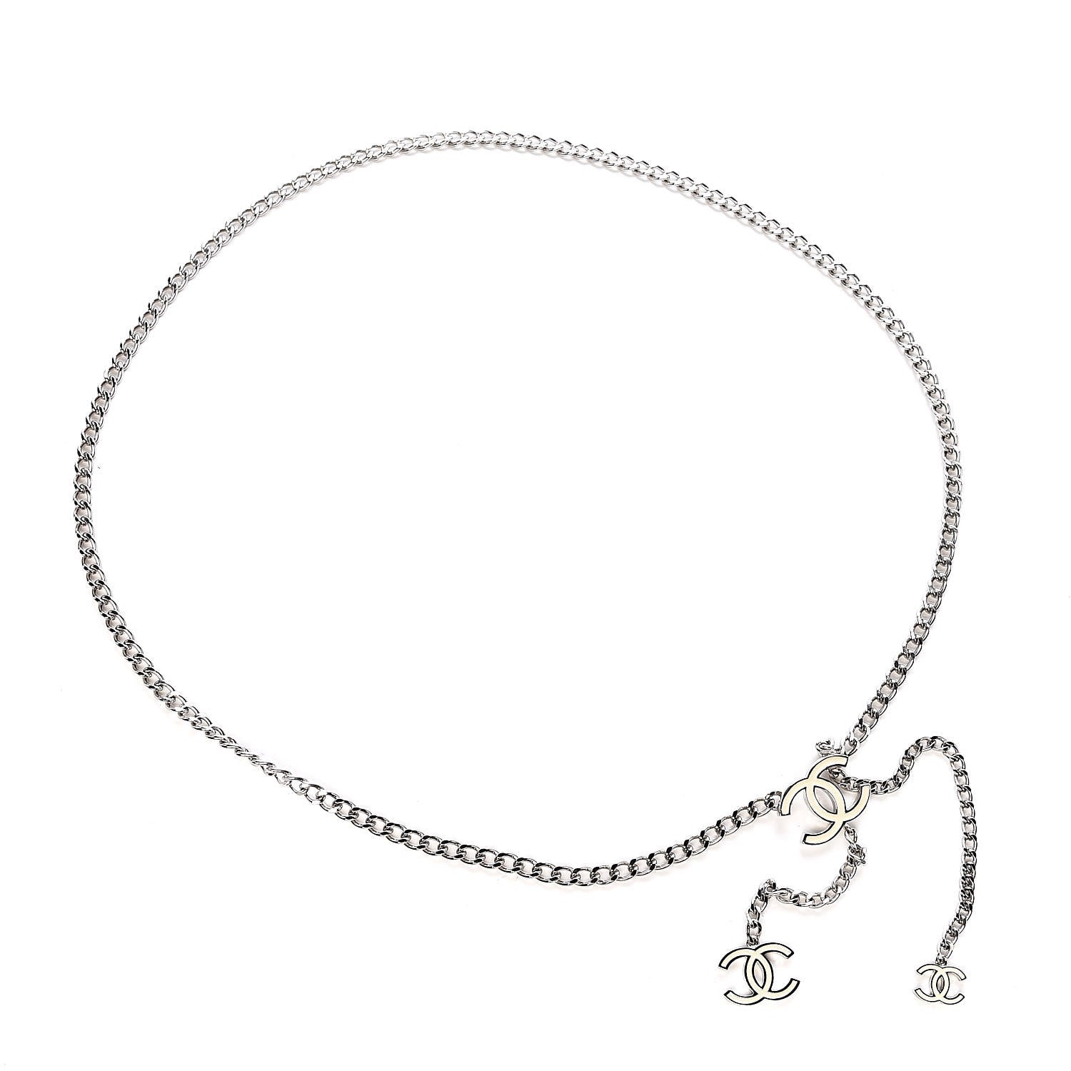 Chanel Enamel CC Chain Logo Belt Silver White 1 of 4