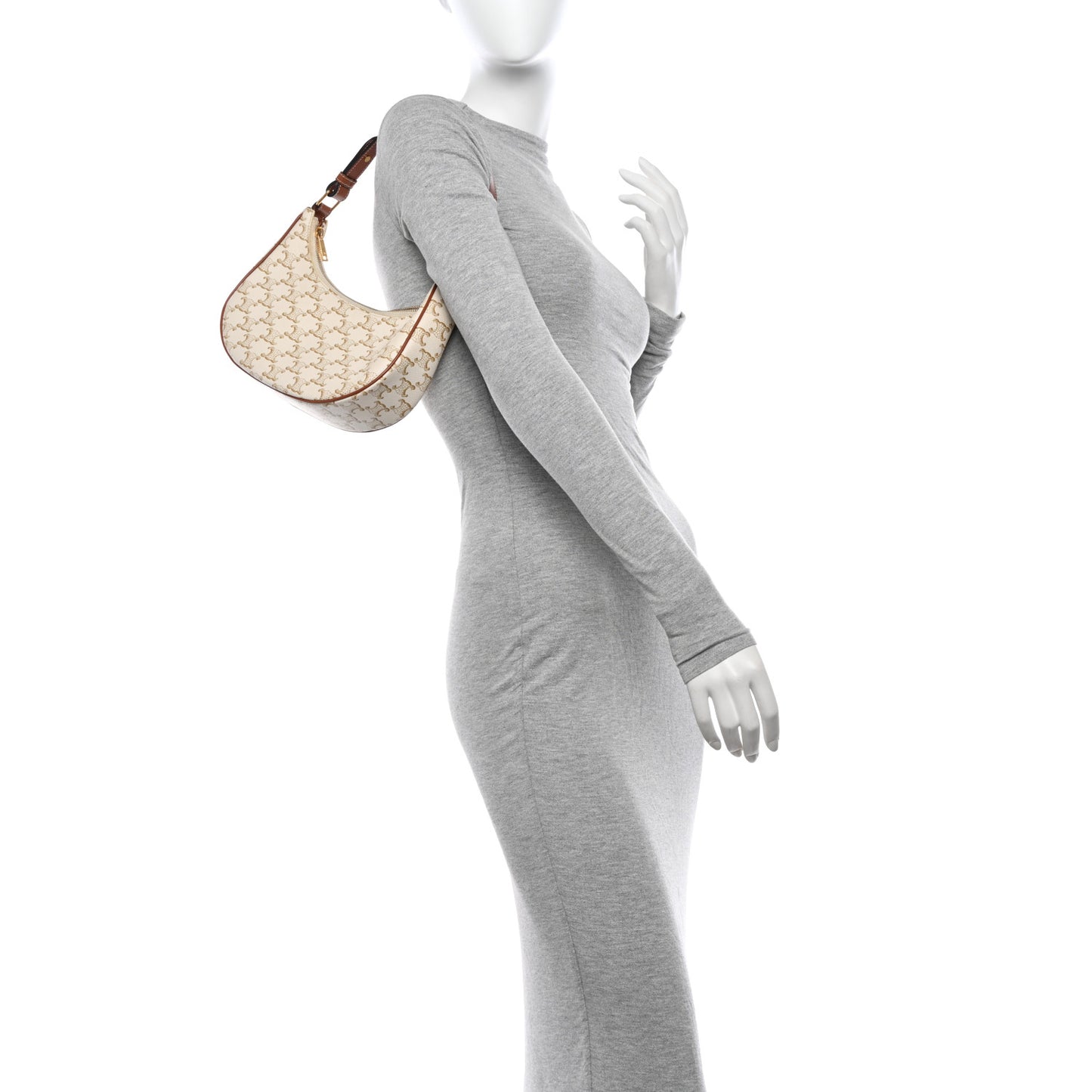 Canvas Calfskin Ava Triomphe Shoulder Bag White