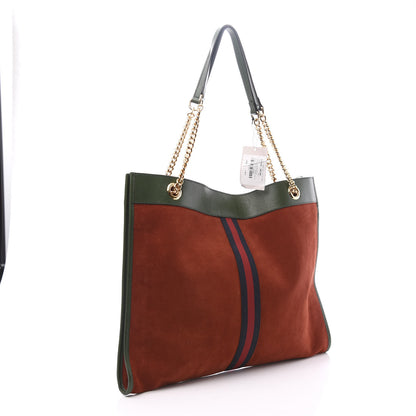 Gucci Suede Calfskin Large Rajah Chain Tote Hibiscus Red Green 3 of 12