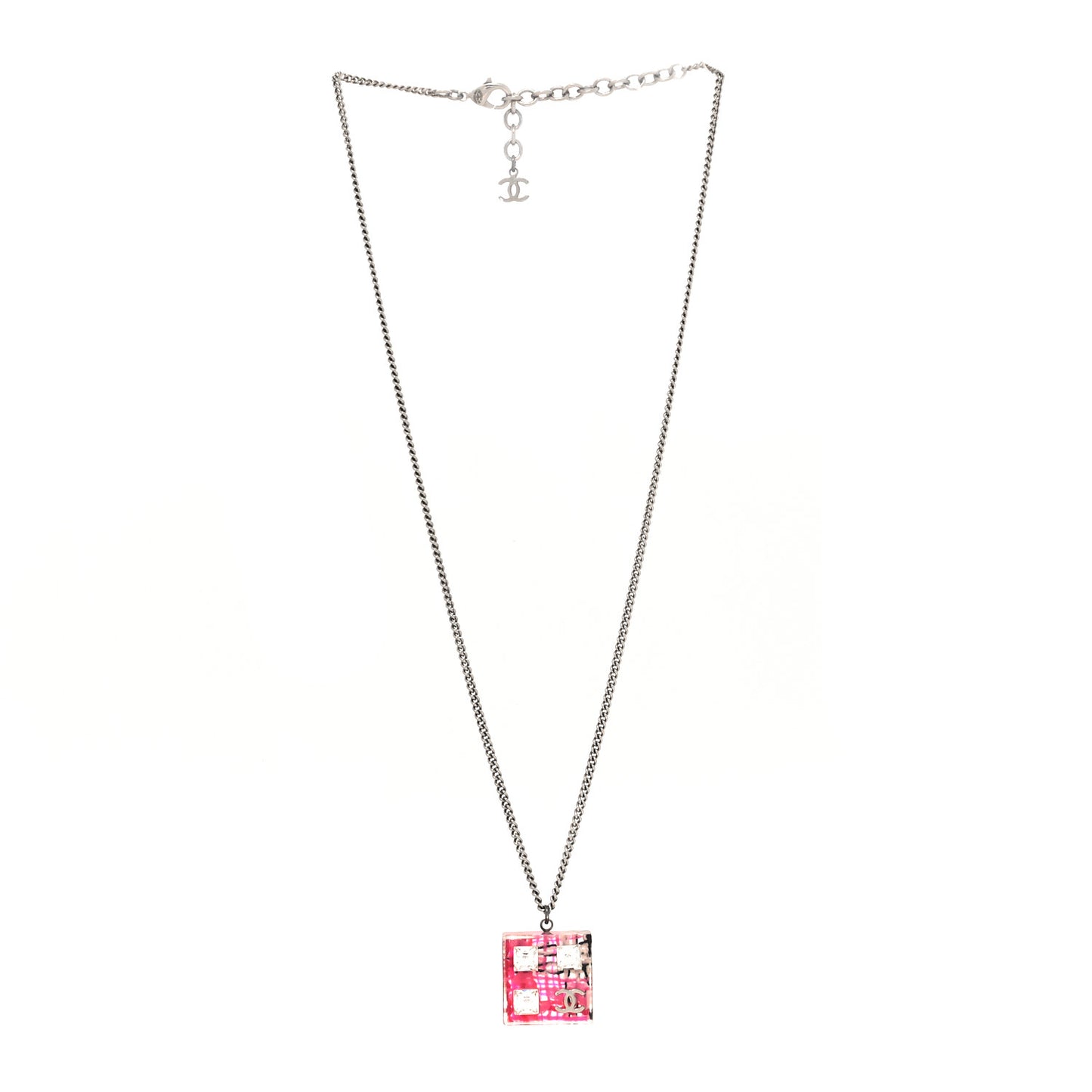 Resin Baguette Crystal Geometric Square CC Necklace Hot Pink