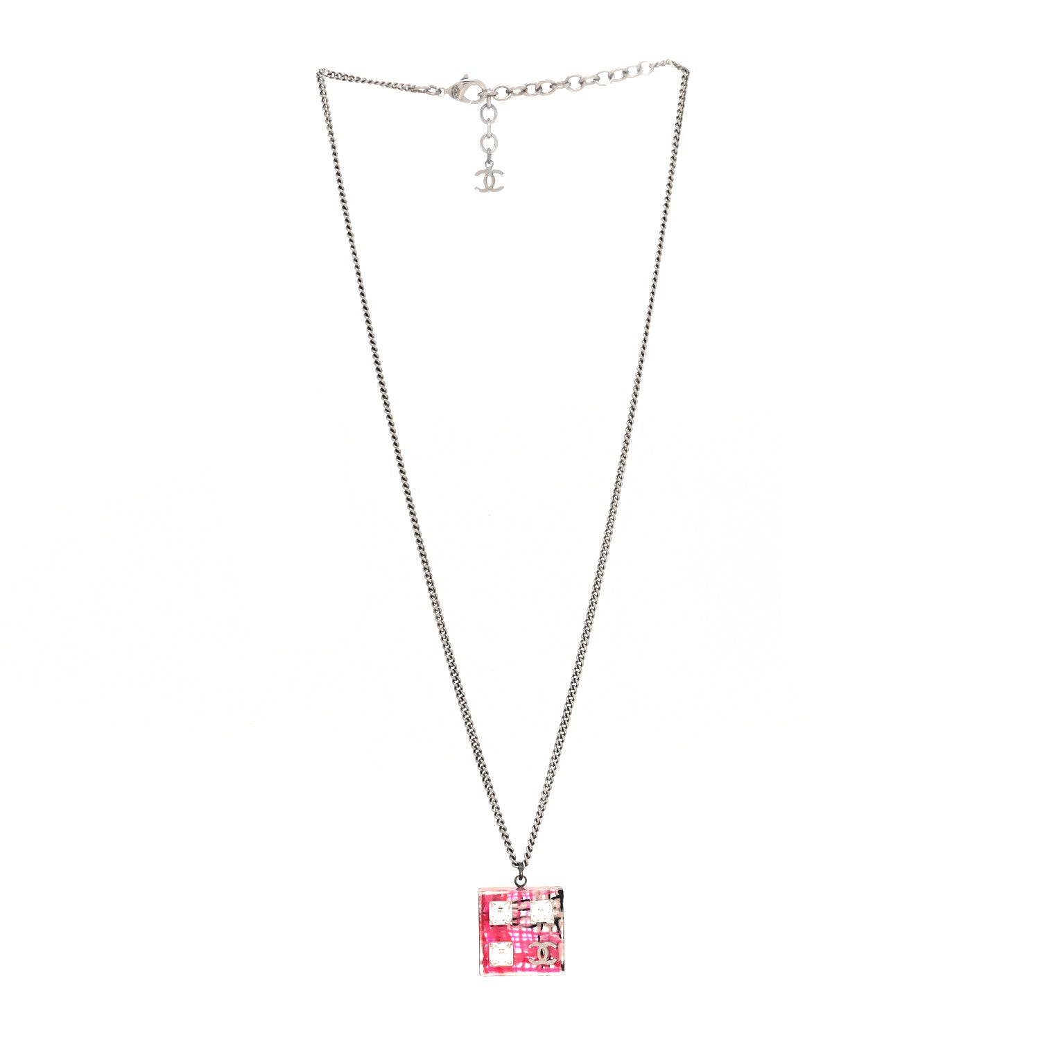 Chanel Resin Baguette Crystal Geometric Square CC Necklace Hot Pink 3 of 5
