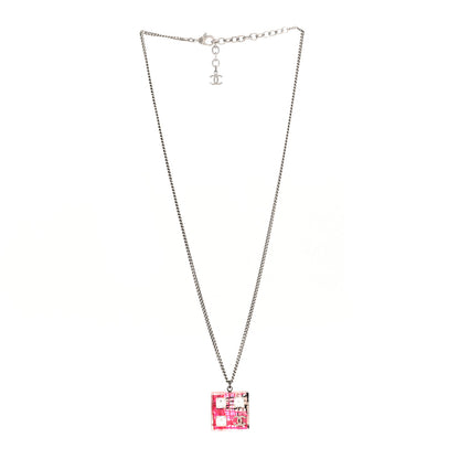 Chanel Resin Baguette Crystal Geometric Square CC Necklace Hot Pink 3 of 5