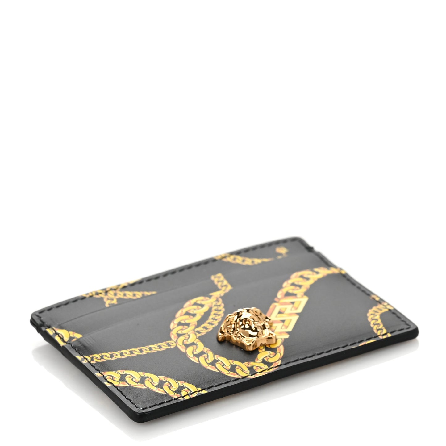 Calfskin La Medusa Chain Print Card Holder Black