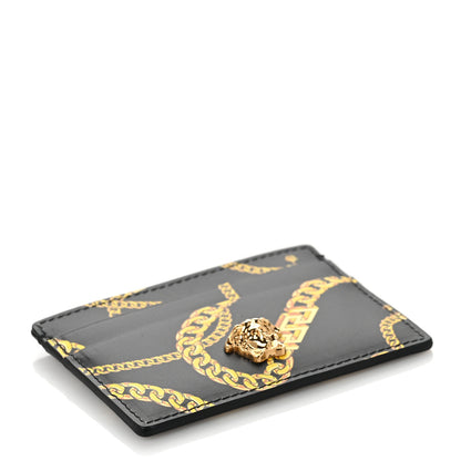 Versace Calfskin La Medusa Chain Print Card Holder Black 4 of 6