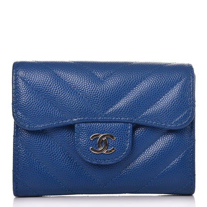 Chanel Caviar Chevron Quilted Card Holder Wallet Bright Blue 1 of 9