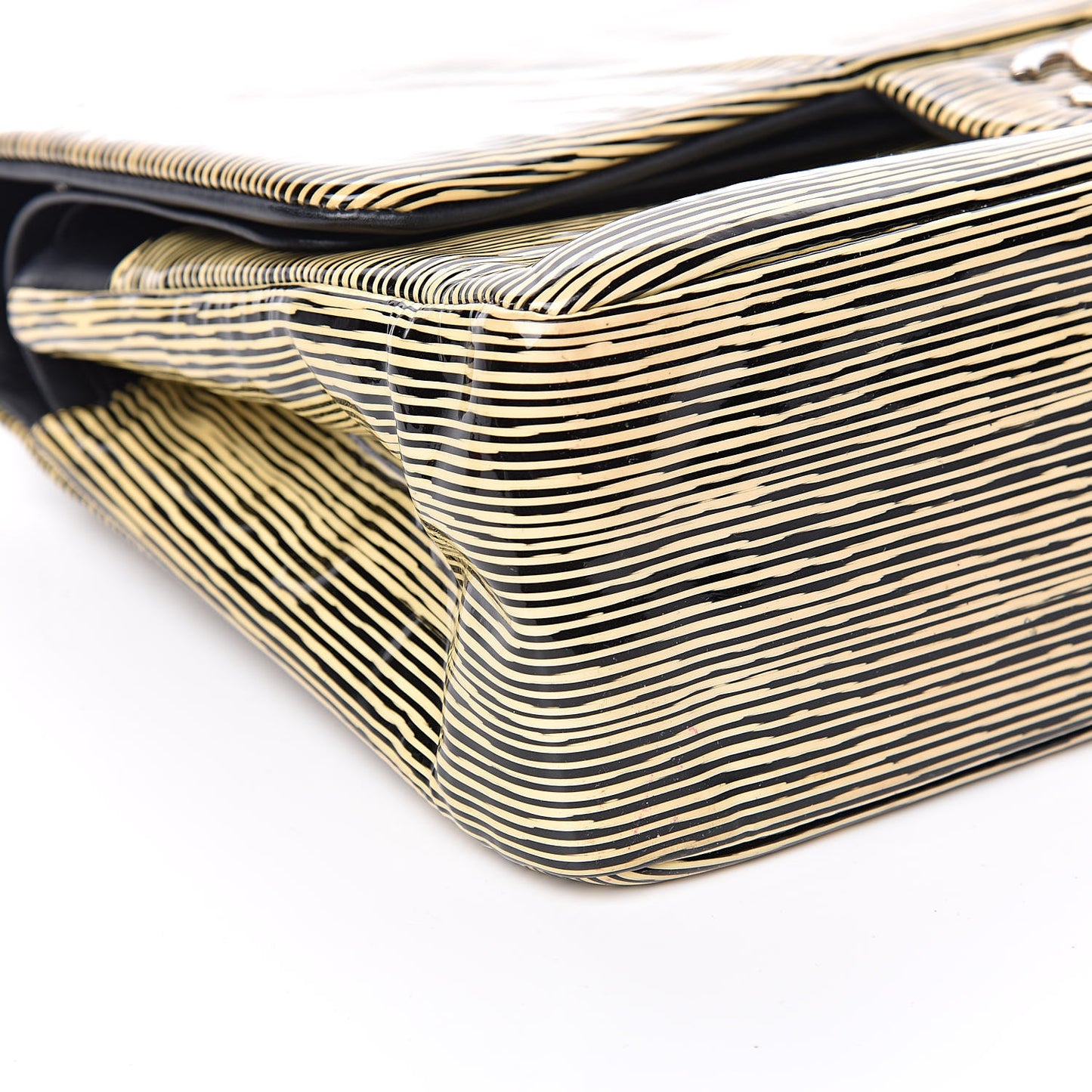 Patent Calfskin Striped Jumbo Double Flap Yellow Black