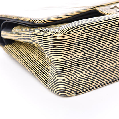 Chanel Patent Calfskin Striped Jumbo Double Flap Yellow Black 8 of 10