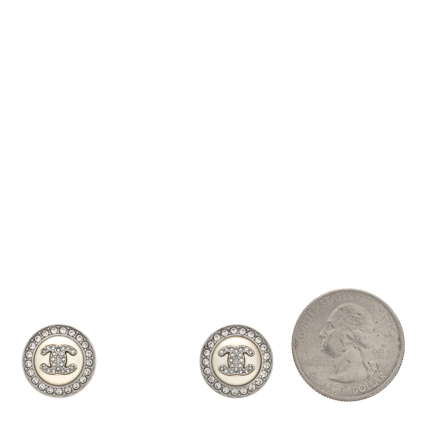 Chanel Pearl Crystal CC Round Earrings Silver 2 of 5