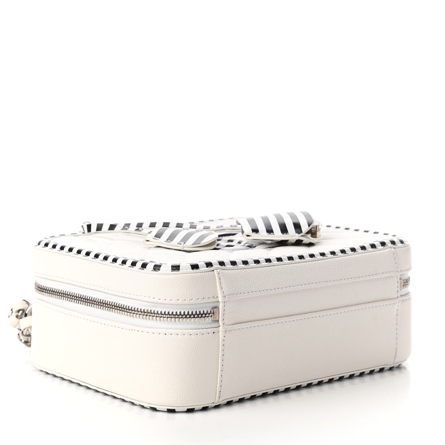 Chanel Caviar Quilted Striped Medium CC Filigree Vanity Case White Black 4 of 11