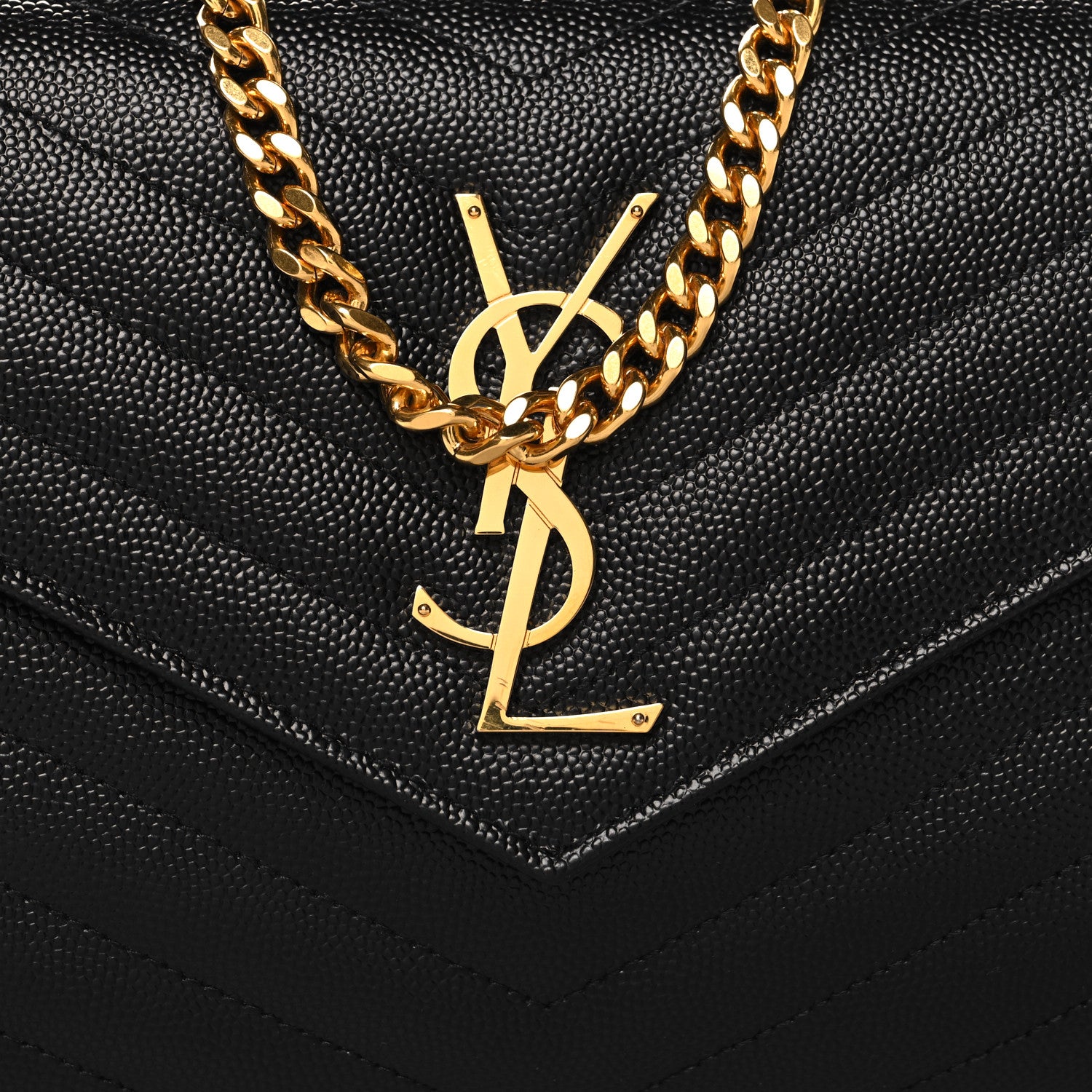 Saint Laurent Grain De Poudre Matelasse Chevron Monogram Chain Wallet Black 8 of 11