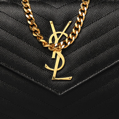 Saint Laurent Grain De Poudre Matelasse Chevron Monogram Chain Wallet Black 8 of 11
