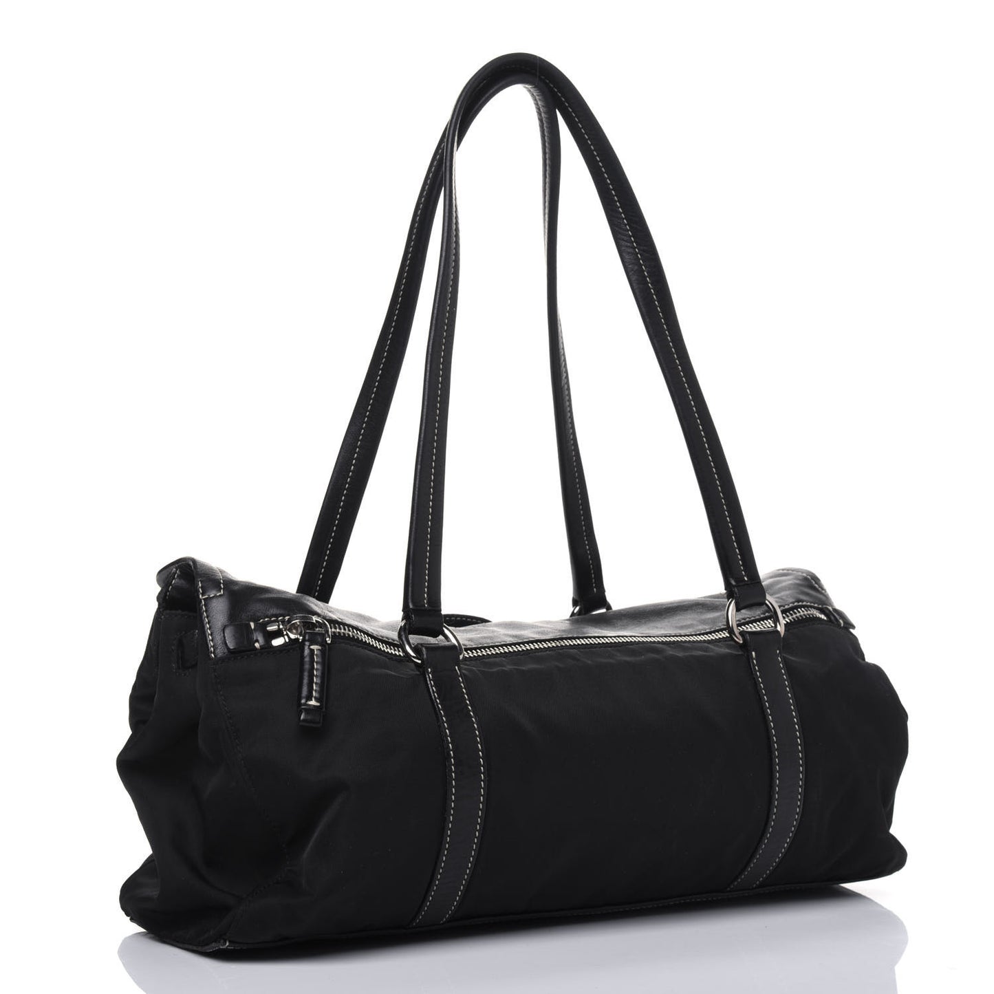 Tessuto Nylon Vitello Foldover Pushlock Satchel Black