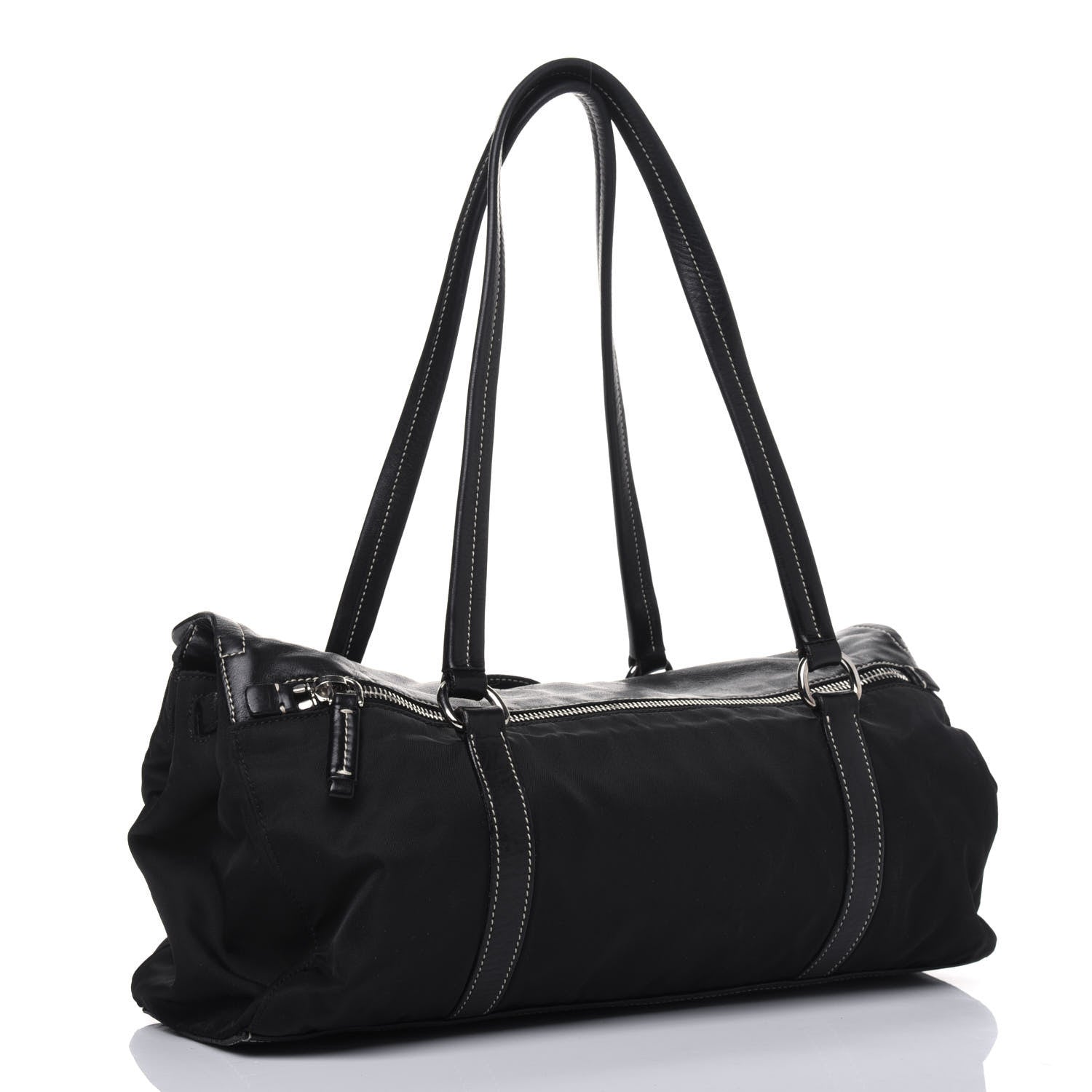 Prada Tessuto Nylon Vitello Foldover Pushlock Satchel Black 3 of 27