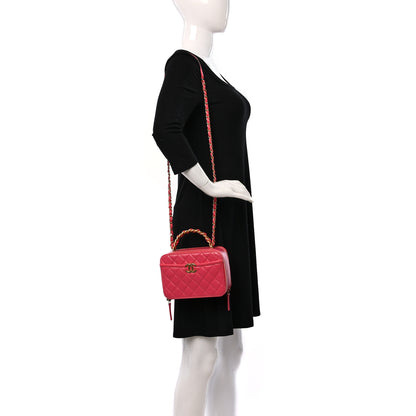 Chanel Crumpled Lambskin Quilted Get Round Top Handle Vanity Case Pink 3 of 10