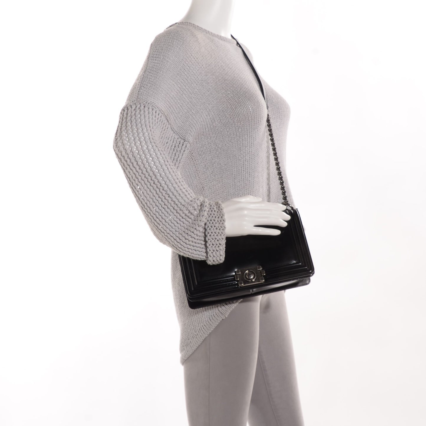 Glazed Calfskin Medium Boy Flap Black