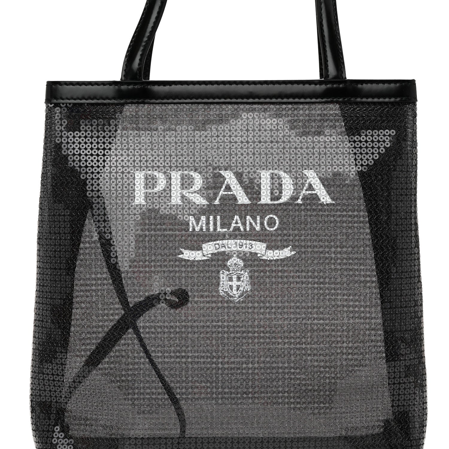 Prada Sequin Rete Paillettes Small Tote Bag Black 9 of 11