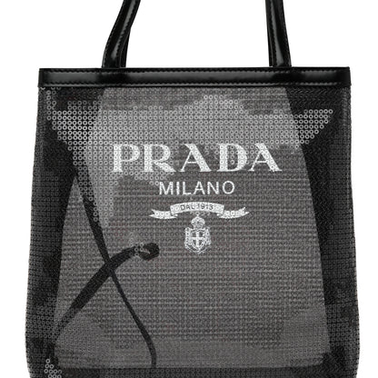 Prada Sequin Rete Paillettes Small Tote Bag Black 9 of 11