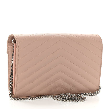 Saint Laurent Grain De Poudre Matelasse Chevron Cassandre Chain Wallet Pale Pink 3 of 11