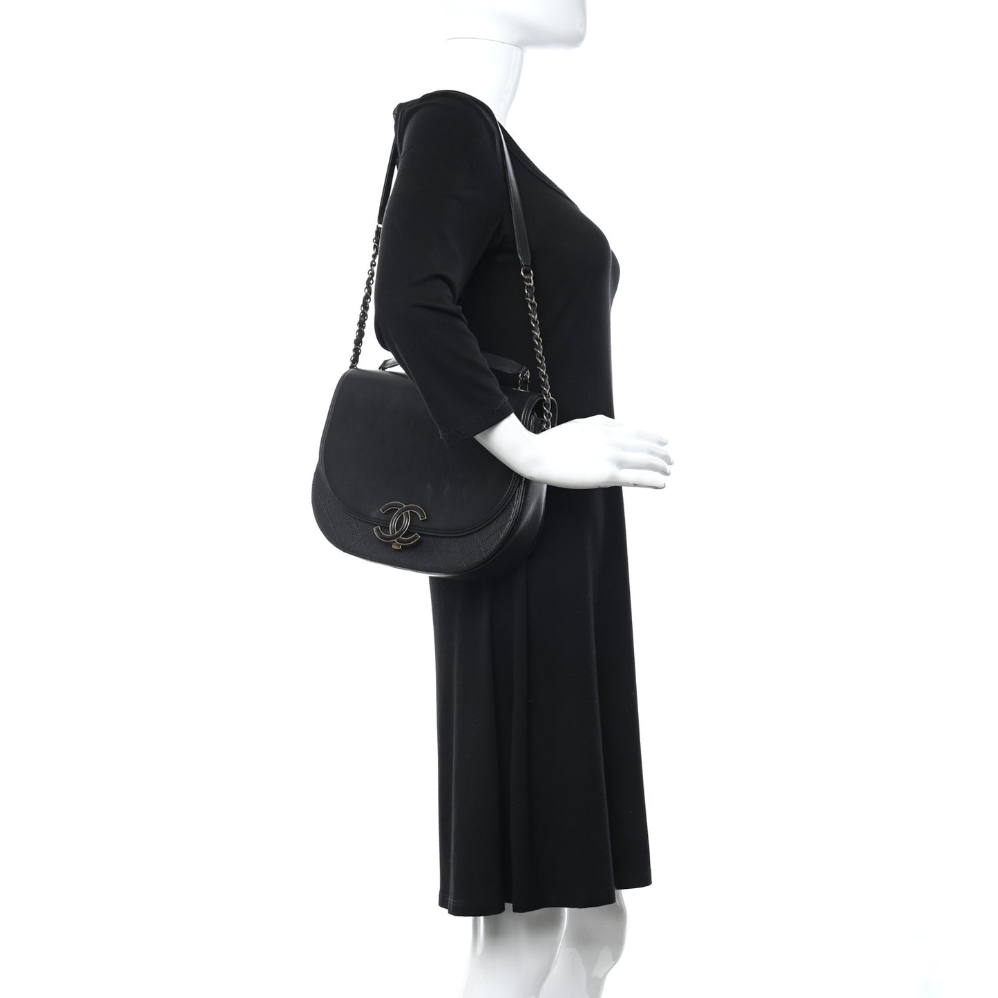 Shiny Calfskin Goatskin Quilted Medium Coco Curve Messenger Flap Black