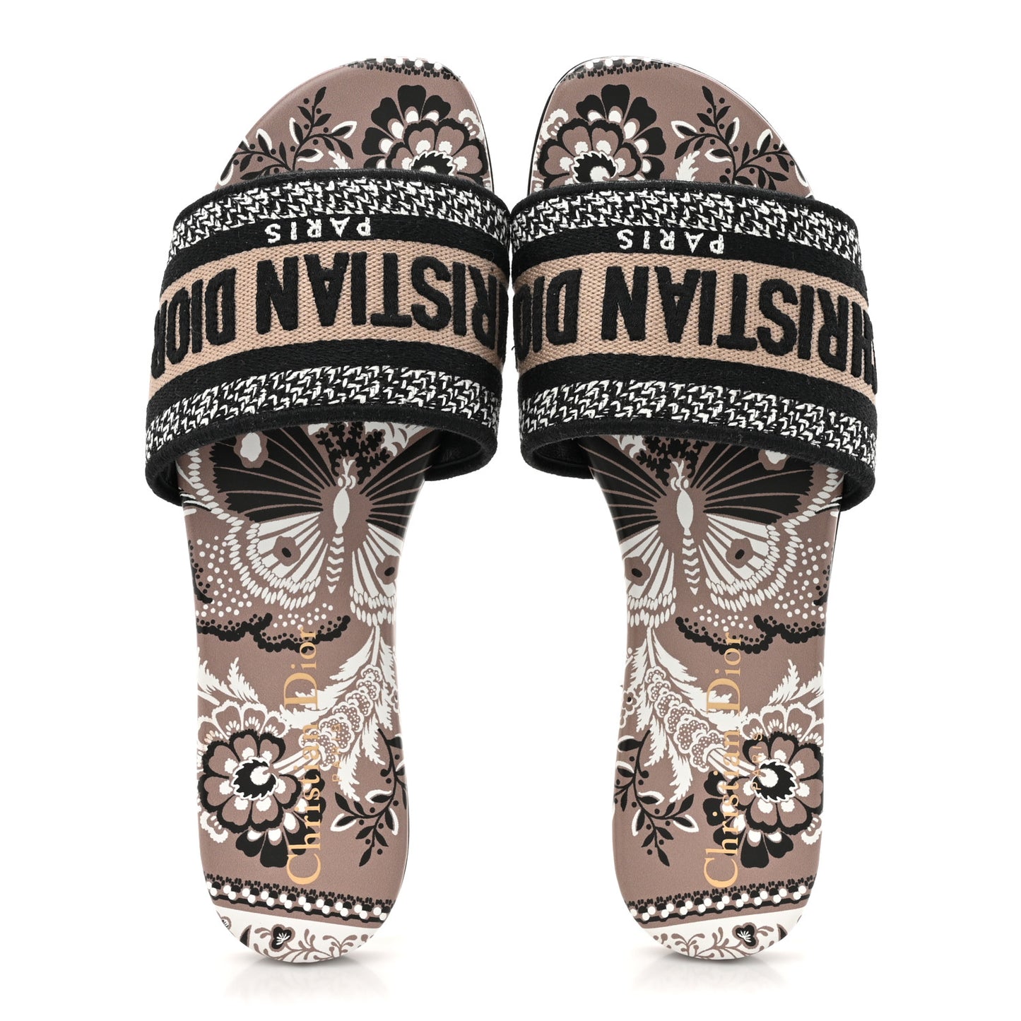 Canvas Bandana Embroidered Dway Flat Slide Sandals 35 Natural Marron