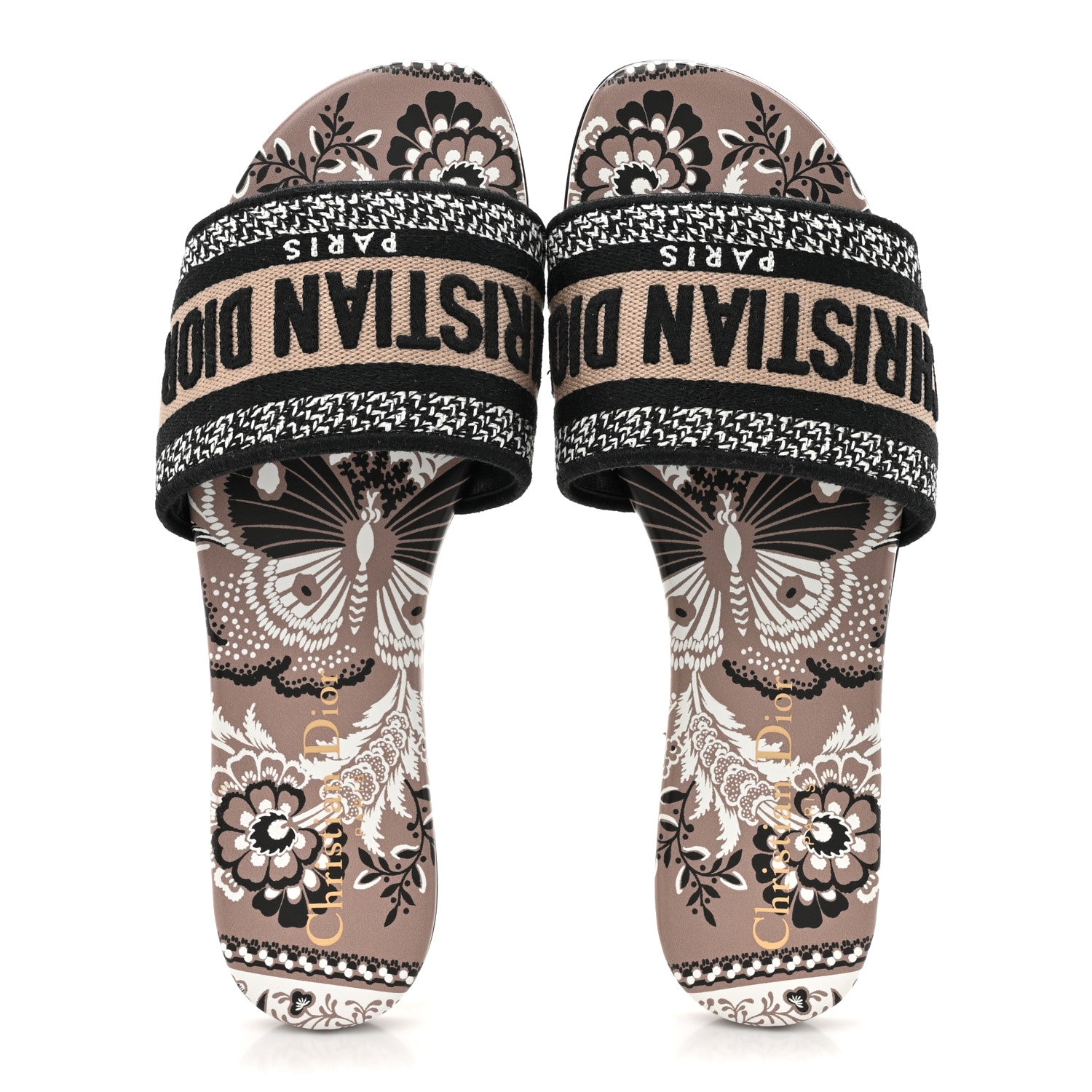 Christian Dior Canvas Bandana Embroidered Dway Flat Slide Sandals 35 Natural Marron 2 of 9