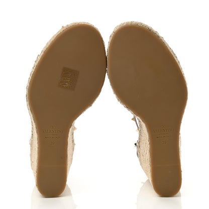 Valentino Garavani Grained Calfskin Rockstud Ankle Strap Espadrille 15/105mm Wedge Sandals 39 Poudre Natural 5 of 8